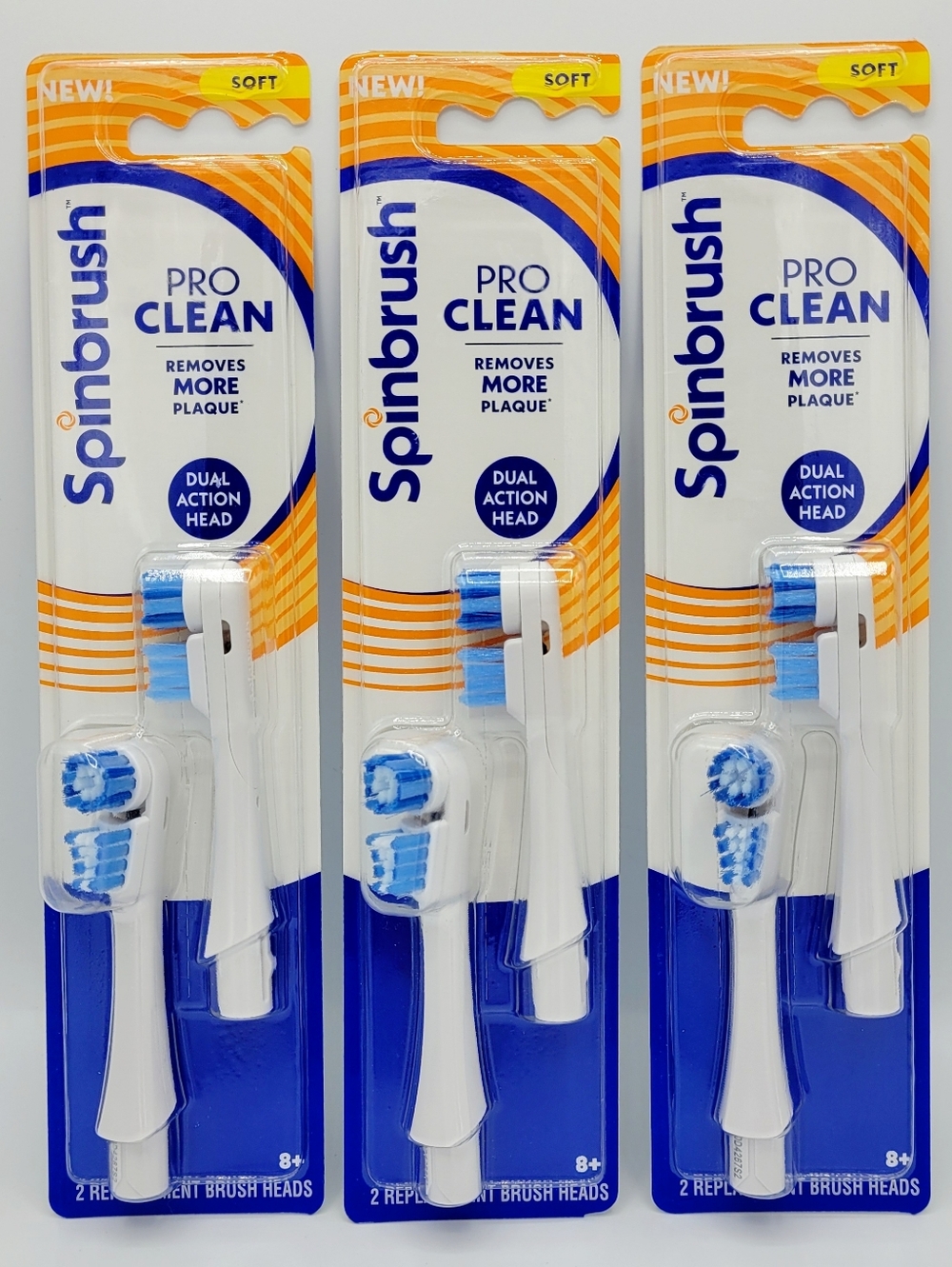 3x Spinbrush Pro Clean Soft Bristles 2 Pack Replacement Toothbrush Brush Heads